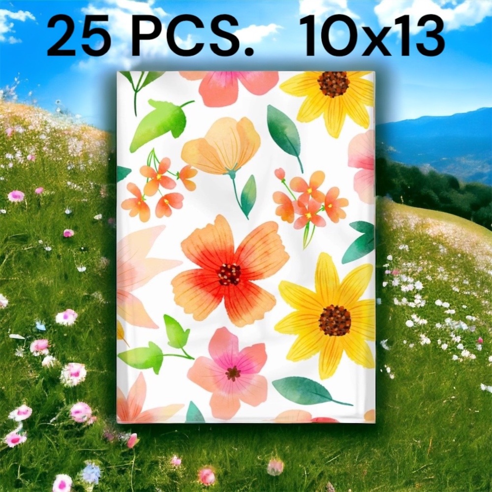 LAST ONE ☝🏻 25 10X13 Poly Mailers Flower Watercolor Shipping Envelopes Bags - Picture 4 of 5